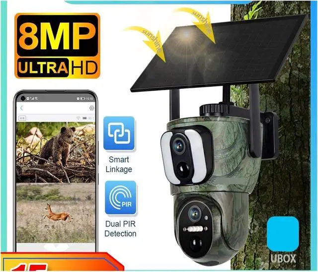Alt view image 2 of 7 - 20MP Triple Screen Solar PTZ Security Camera, 4G WiFi Outdoor Cam Dual Solar Panels IP66 Waterproof Auto Tracking Night Vision