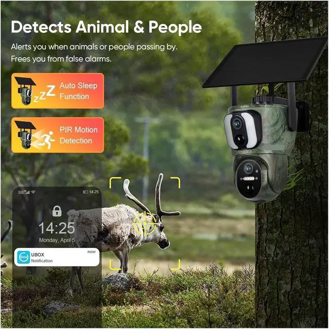 Alt view image 4 of 7 - 20MP Triple Screen Solar PTZ Security Camera, 4G WiFi Outdoor Cam Dual Solar Panels IP66 Waterproof Auto Tracking Night Vision