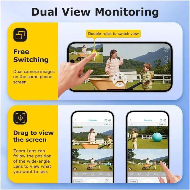 Alt view image 6 of 7 - 12MP 60X Optical Zoom Dual Screen Solar Security Camera, 4G WiFi Outdoor Cam with PIR Detection & Color Night Vision