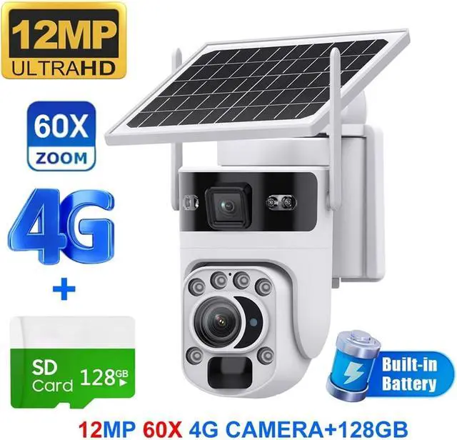 Alt view image 2 of 7 - 12MP 60X Optical Zoom Dual Screen Solar Security Camera, 4G WiFi Outdoor Cam with PIR Detection & Color Night Vision
