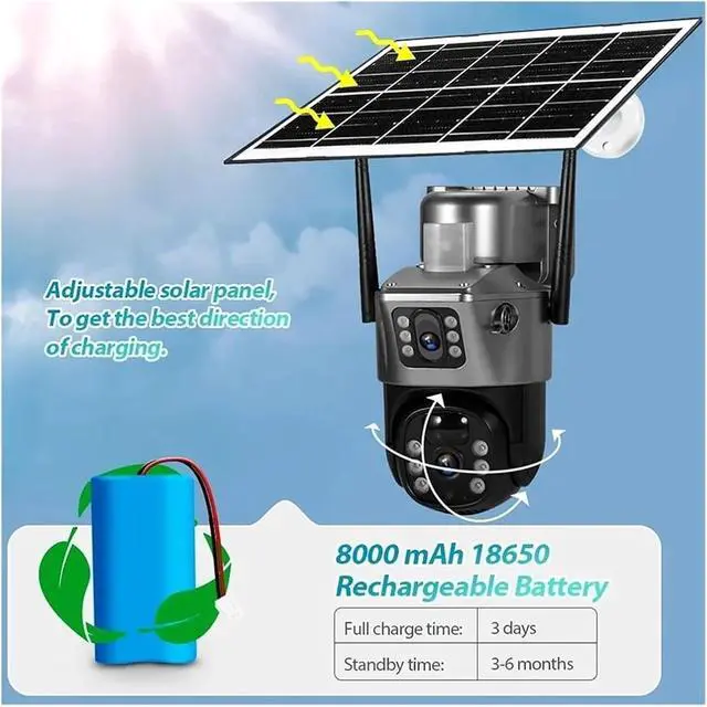 Alt view image 4 of 7 - 4K 8MP Dual Lens Solar Security Camera, Low Power WiFi Outdoor IP Cam with PIR Night Vision & Real-Time Remote Alerts