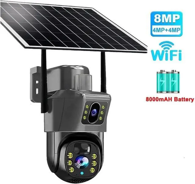 Alt view image 3 of 7 - 4K 8MP Dual Lens Solar Security Camera, Low Power WiFi Outdoor IP Cam with PIR Night Vision & Real-Time Remote Alerts