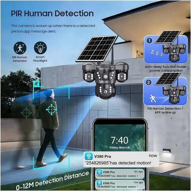 Alt view image 7 of 7 - 15MP 8K HD Tri-Lens Solar Security Camera, 4G WiFi Outdoor Surveillance Cam with Ultra Clear Night Vision & Smart Alerts