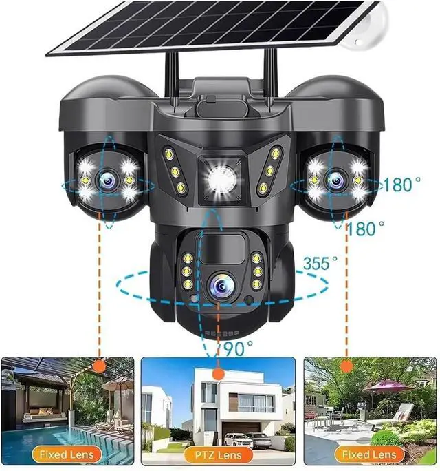Alt view image 5 of 7 - 15MP 8K HD Tri-Lens Solar Security Camera, 4G WiFi Outdoor Surveillance Cam with Ultra Clear Night Vision & Smart Alerts