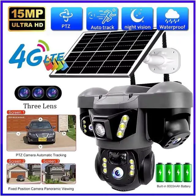 Alt view image 3 of 7 - 15MP 8K HD Tri-Lens Solar Security Camera, 4G WiFi Outdoor Surveillance Cam with Ultra Clear Night Vision & Smart Alerts