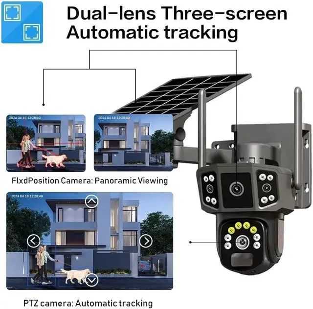 Alt view image 6 of 6 - 4K Dual Lens Solar Security Camera, Wireless WiFi & 4G SIM Outdoor CCTV with 10X Zoom, V380 APP Control