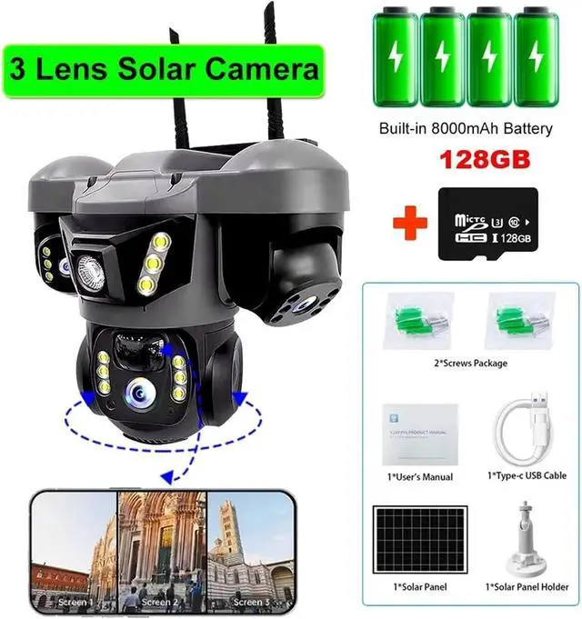 Alt view image 2 of 7 - 15MP 8K HD Tri-Lens Solar Security Camera, 4G WiFi Outdoor Surveillance Cam with Ultra Clear Night Vision & Smart Alerts
