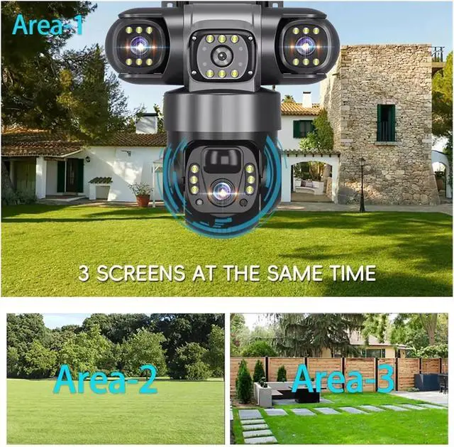Alt view image 3 of 7 - 12MP 3-Lens 3-Screen Solar PTZ Outdoor Security Camera 10X Zoom 2.4G WiFi Auto Tracking 24/7 Continuous Recording
