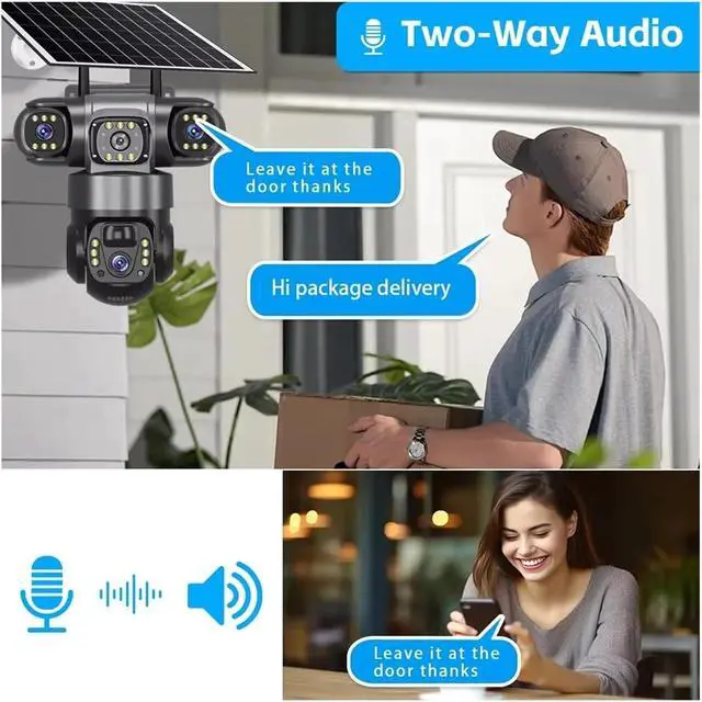 Alt view image 5 of 7 - 12MP 3-Lens 3-Screen Solar PTZ Outdoor Security Camera 10X Zoom 2.4G WiFi Auto Tracking 24/7 Continuous Recording