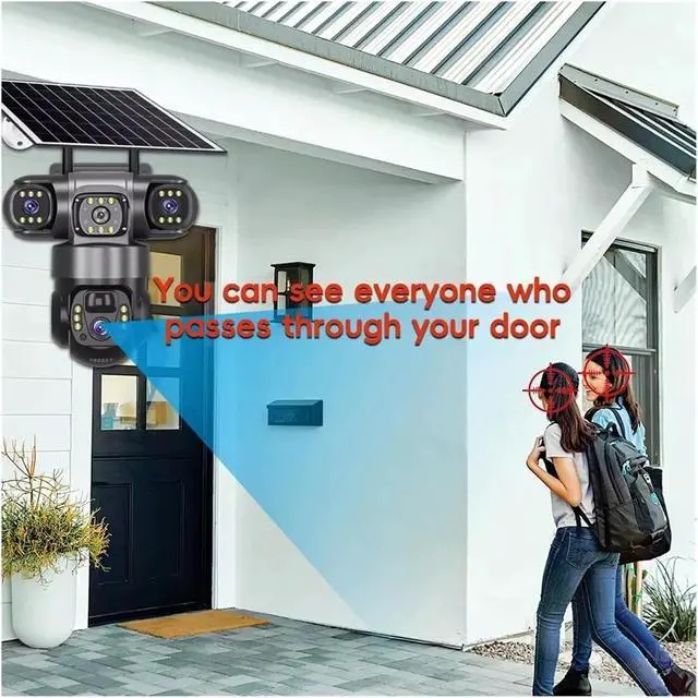 Alt view image 7 of 7 - 12MP 3-Lens 3-Screen Solar PTZ Outdoor Security Camera 10X Zoom 2.4G WiFi Auto Tracking 24/7 Continuous Recording