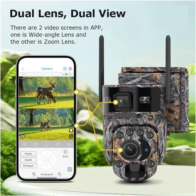 Alt view image 5 of 7 - 12MP 60X Optical Zoom Dual Screen Solar PTZ Security Camera, 4G WiFi Outdoor Cam with PIR Detection & Auto Tracking
