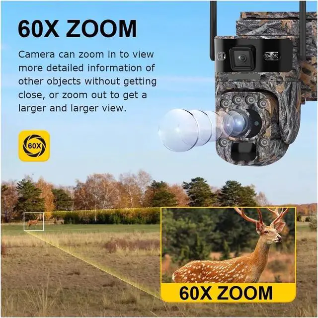 Alt view image 4 of 7 - 12MP 60X Optical Zoom Dual Screen Solar PTZ Security Camera, 4G WiFi Outdoor Cam with PIR Detection & Auto Tracking