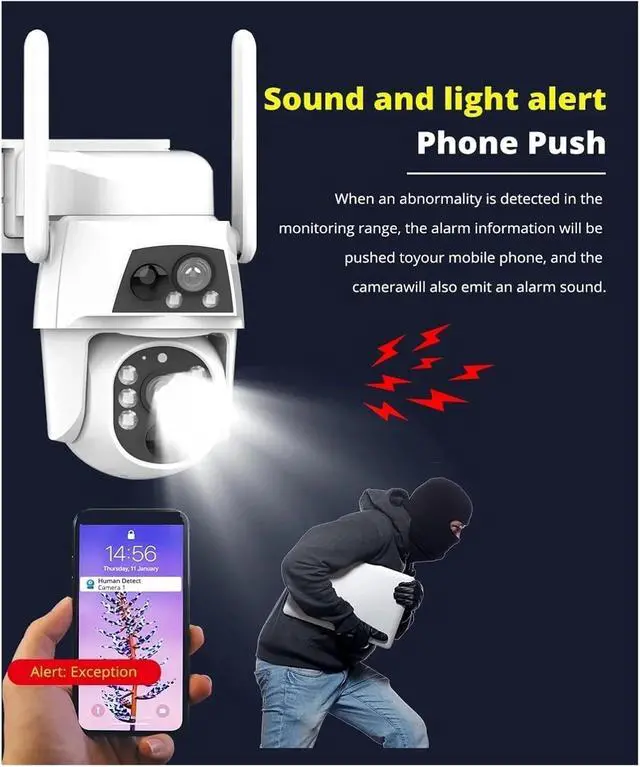 Alt view image 4 of 6 - 4MP HD Dual Lens Solar PTZ Security Camera, 4G WiFi Outdoor Wireless Cam with 12000mAh Battery, PIR & Dual Night Vision