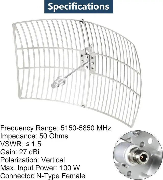 Alt view image 5 of 7 - 5.8GHz 5GHz WiFi Outdoor Grid Parabolic Antenna 27dBi Gain (5150-5850 MHz) Long-Range Directional Aerial with N-Type Female for Wi Fi Router Wireless Access Point Camera
