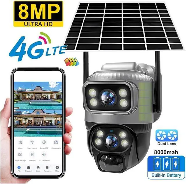 Alt view image 4 of 7 - 4K 8MP Dual Lens Solar Security Camera, 4G WiFi Outdoor IP Cam with PIR Human Detection, Night Vision & Waterproof Design