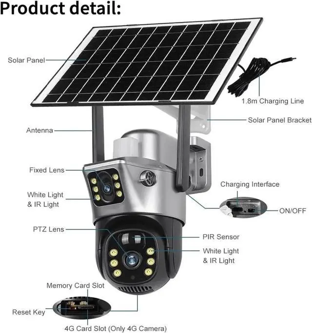 Alt view image 6 of 6 - 4G WiFi Solar Security Camera, 4K 8MP Dual Lens Dual Screen Outdoor IP Cam with Solar Battery for All-Day Surveillance
