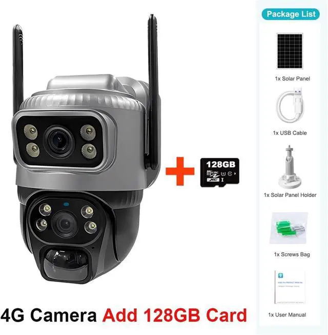 Alt view image 2 of 7 - 4K 8MP Dual Lens Solar Security Camera, 4G WiFi Outdoor IP Cam with PIR Human Detection, Night Vision & Waterproof Design