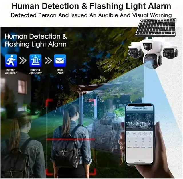 Alt view image 6 of 6 - 20MP HD 10X Zoom Solar PTZ Security Camera, Dual Solar Panel 4G WiFi Outdoor Cam Waterproof with Night Vision Motion Detection
