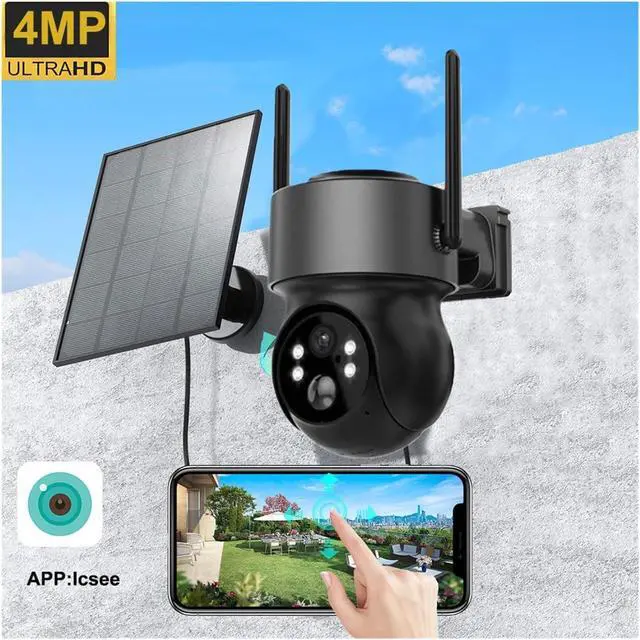 Alt view image 7 of 7 - 4MP Solar WiFi PTZ Security Camera Outdoor, Built-in Battery Wireless Surveillance Cam Support iCSEE App