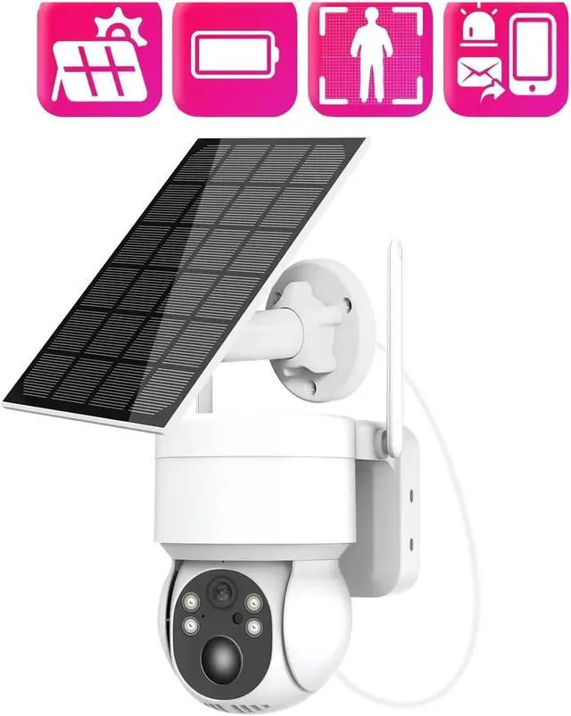 Alt view image 2 of 6 - 4MP Solar WiFi PTZ Security Camera, 4X Digital Zoom Two-Way Audio PIR Motion Detection Color Night Vision Surveillance Cam