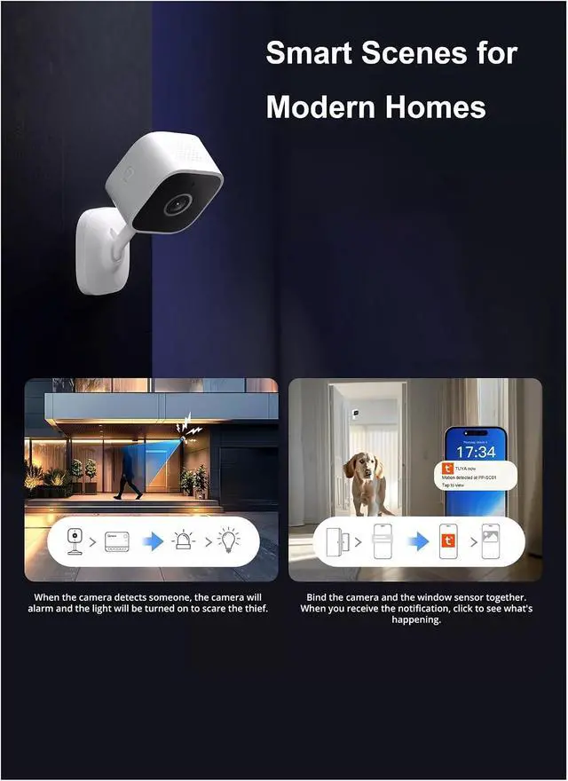 Alt view image 6 of 7 - 3MP 2304 * 1296P WiFi Security Camera, AI Human Detection, Two-Way Audio, Real-Time Alarm Alerts