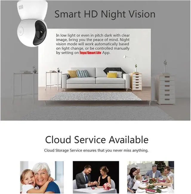 Alt view image 5 of 6 - 2MP 1080P Mini WiFi Indoor Security Camera, Auto Tracking Wireless Smart Home CCTV Surveillance Cam