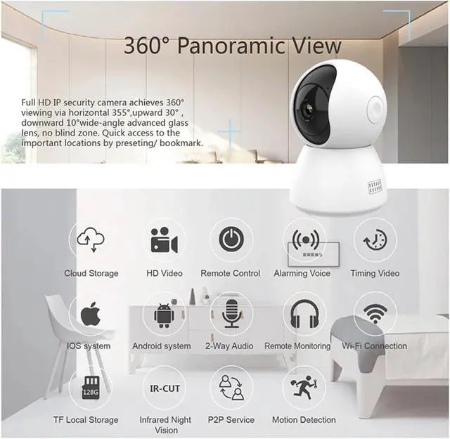 Alt view image 6 of 6 - 2MP 1080P Mini WiFi Indoor Security Camera, Auto Tracking Wireless Smart Home CCTV Surveillance Cam