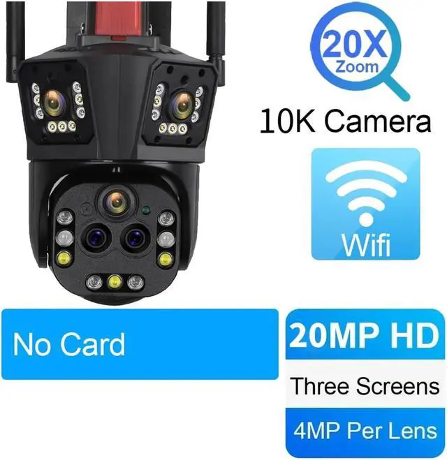 Alt view image 2 of 7 - 10K 20MP Five Lens 20X Zoom WiFi IP Camera Three Screen Auto Tracking PTZ Cam 360 Outdoor Surveillance Security Camera