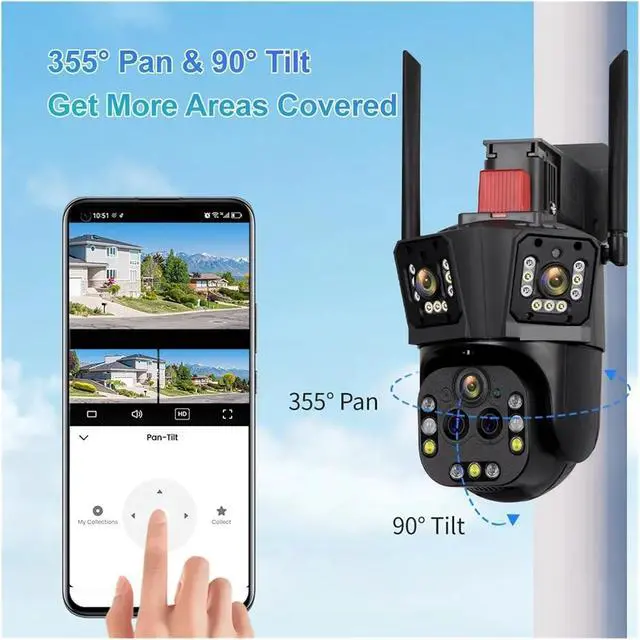 Alt view image 6 of 7 - 10K 20MP Five Lens 20X Zoom WiFi IP Camera Three Screen Auto Tracking PTZ Cam 360 Outdoor Surveillance Security Camera