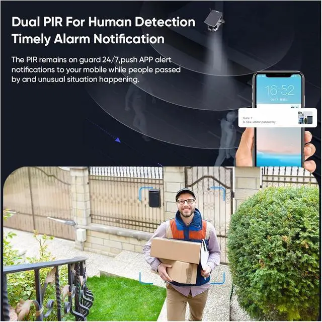 Alt view image 3 of 6 - Solar Security Camera Outdoor Dual Lens Wide View 4G/WiFi Wireless Cameras 4K/8MP Color Night Vision Human Tracking