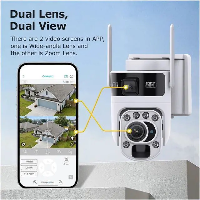 Alt view image 5 of 7 - 12MP 60X Optical Zoom Dual Screen Solar Security Camera, 4G WiFi Outdoor Cam with PIR Detection & Color Night Vision