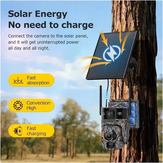 Alt view image 6 of 7 - 12MP 60X Optical Zoom Dual Screen Solar PTZ Security Camera, 4G WiFi Outdoor Cam with PIR Detection & Auto Tracking