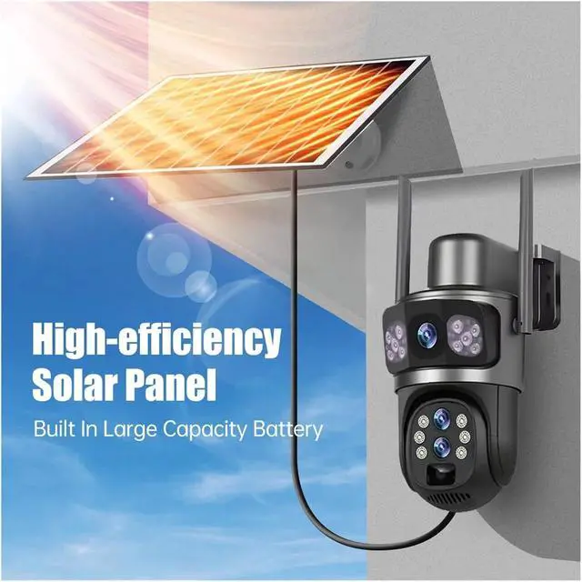 Alt view image 3 of 7 - 10X Zoom 4G Sim Solar Camera Outdoor 6K 12MP Three Lens Security Surveillance Camera PIR Auto Tracking IP Solar CCTV