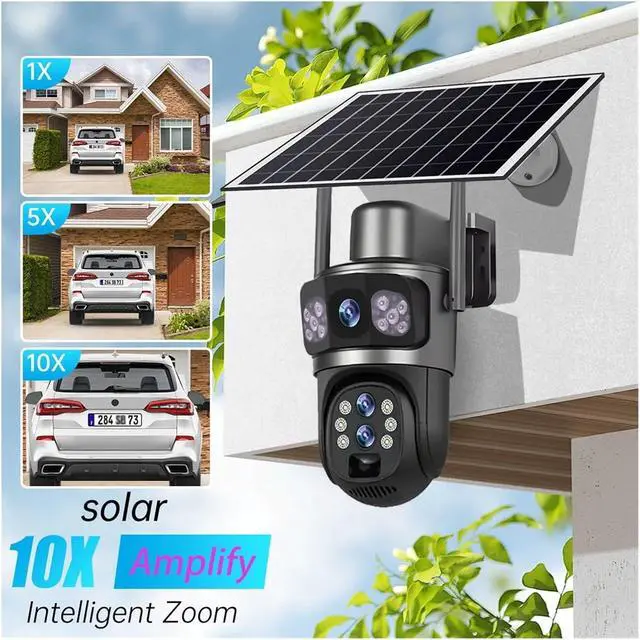 Alt view image 5 of 7 - 10X Zoom 4G Sim Solar Camera Outdoor 6K 12MP Three Lens Security Surveillance Camera PIR Auto Tracking IP Solar CCTV