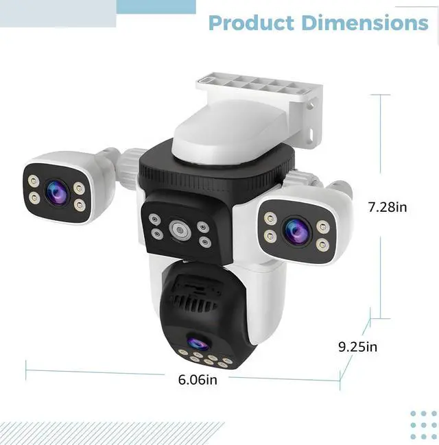 Alt view image 3 of 3 - PTZ Camera Outdoor, Wireless WiFi Tri-Eye Security Surveillance, 600 MP Resolution, Color Night Vision, Motion Detection, Smart Tracking, IP66 Waterproof