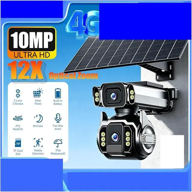 Alt view image 3 of 7 - 10MP Dual Lens Solar PTZ Security Camera, 12X Optical Zoom 4G AOV Surveillance Cam, 24/7 Continuous Video Recording Outdoor CCTV