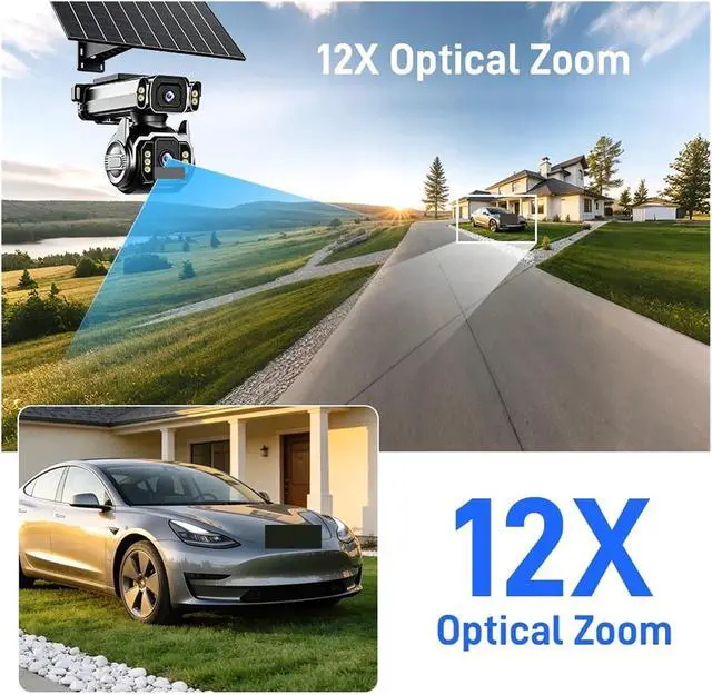 Alt view image 4 of 7 - 10MP Dual Lens Solar PTZ Security Camera, 12X Optical Zoom 4G AOV Surveillance Cam, 24/7 Continuous Video Recording Outdoor CCTV