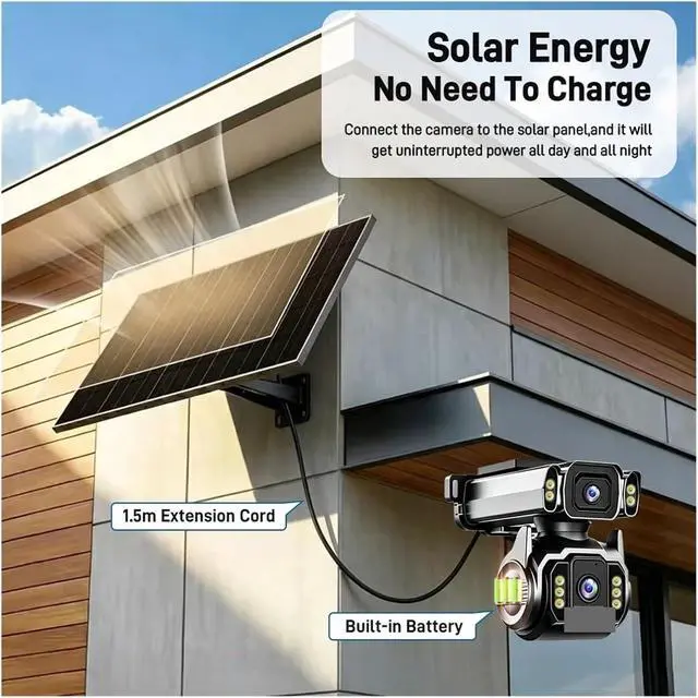 Alt view image 6 of 7 - 10MP Dual Lens Solar PTZ Security Camera, 12X Optical Zoom 4G AOV Surveillance Cam, 24/7 Continuous Video Recording Outdoor CCTV