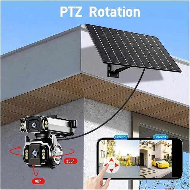 Alt view image 5 of 7 - 10MP Dual Lens Solar PTZ Security Camera, 12X Optical Zoom 4G AOV Surveillance Cam, 24/7 Continuous Video Recording Outdoor CCTV