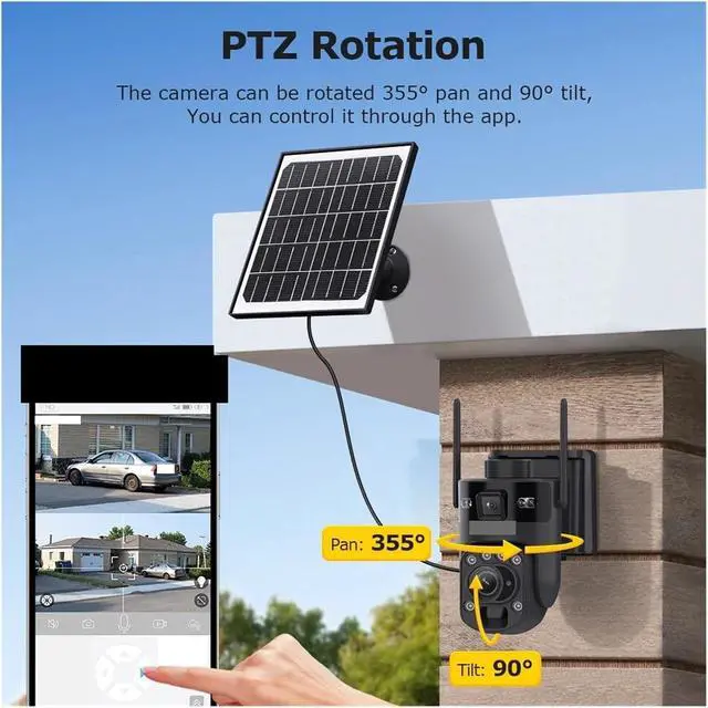 Alt view image 5 of 6 - Solar Powered PTZ Security Camera,4K 60X Optical Zoom Dual Screen Outdoor Cam,PIR Human Auto Tracking WiFi CCTV with Real-Time Alerts