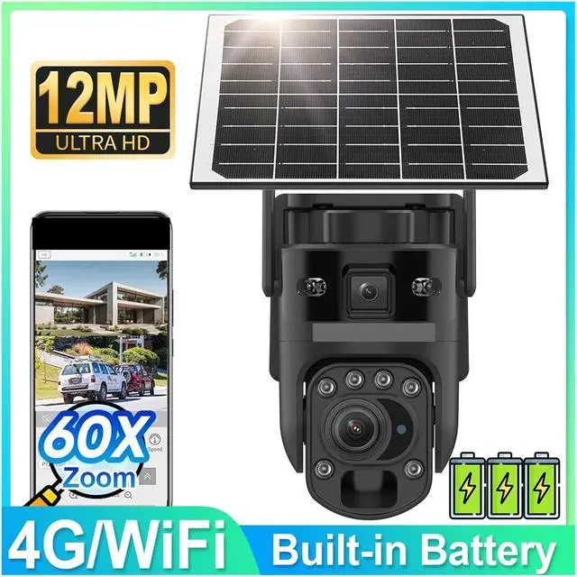 Alt view image 2 of 6 - Solar Powered PTZ Security Camera,4K 60X Optical Zoom Dual Screen Outdoor Cam,PIR Human Auto Tracking WiFi CCTV with Real-Time Alerts