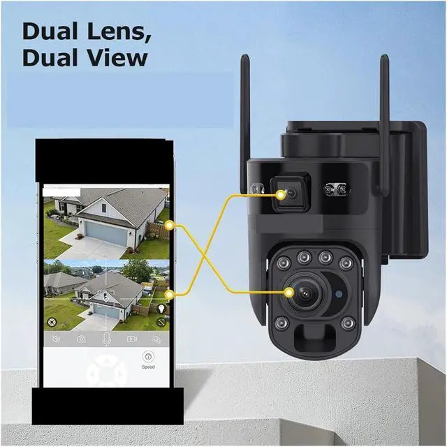 Alt view image 3 of 6 - Solar Powered PTZ Security Camera,4K 60X Optical Zoom Dual Screen Outdoor Cam,PIR Human Auto Tracking WiFi CCTV with Real-Time Alerts
