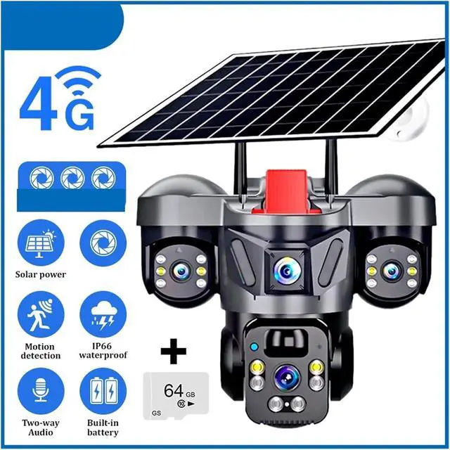 Alt view image 2 of 7 - 6MP Solar PTZ Security Camera 4G WiFi Triple Lens Built-in Battery Outdoor Human Detection Surveillance Cam