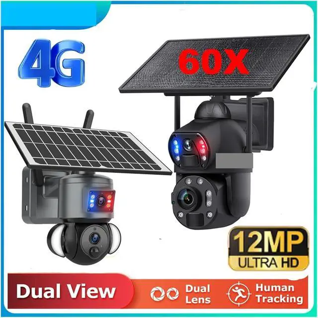 Alt view image 3 of 7 - Solar Outdoor Security Camera, 12MP 8K 60X Zoom 4G SIM Dual Lens Cam, Dual PIR Humanoid Auto Tracking with Real-Time Alerts