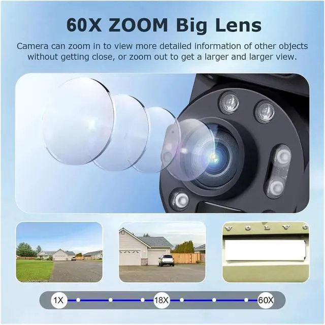 Alt view image 4 of 7 - Solar Outdoor Security Camera, 12MP 8K 60X Zoom 4G SIM Dual Lens Cam, Dual PIR Humanoid Auto Tracking with Real-Time Alerts