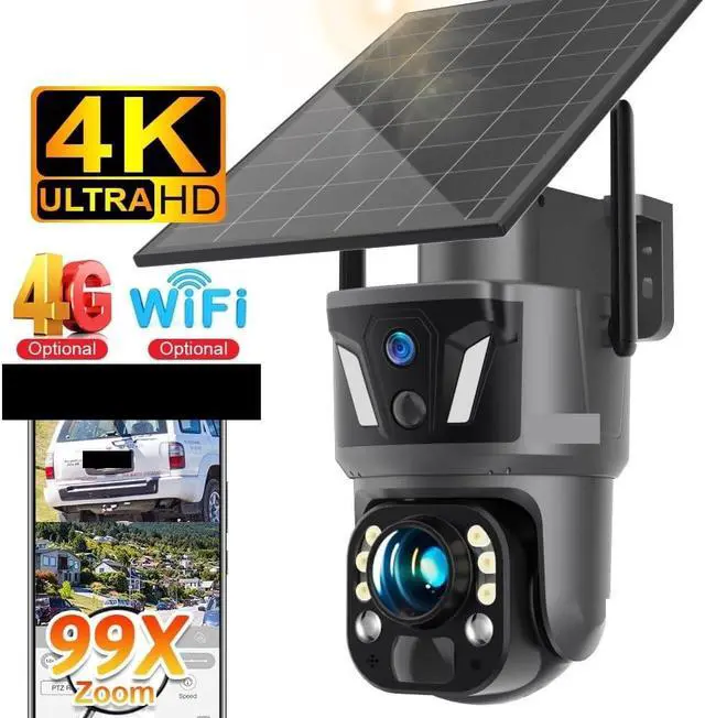 Alt view image 3 of 7 - 4G WiFi Solar PTZ Security Camera, 4K 99X Optical Zoom Dual Screen Cam with Dual PIR Auto Tracking & Real-Time App Alerts