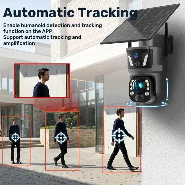 Alt view image 7 of 7 - 4G WiFi Solar PTZ Security Camera, 4K 99X Optical Zoom Dual Screen Cam with Dual PIR Auto Tracking & Real-Time App Alerts