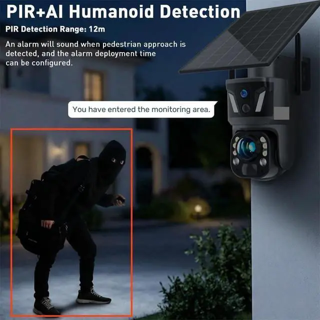 Alt view image 6 of 7 - 4G WiFi Solar PTZ Security Camera, 4K 99X Optical Zoom Dual Screen Cam with Dual PIR Auto Tracking & Real-Time App Alerts