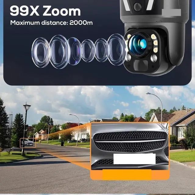 Alt view image 5 of 7 - 4G WiFi Solar PTZ Security Camera, 4K 99X Optical Zoom Dual Screen Cam with Dual PIR Auto Tracking & Real-Time App Alerts
