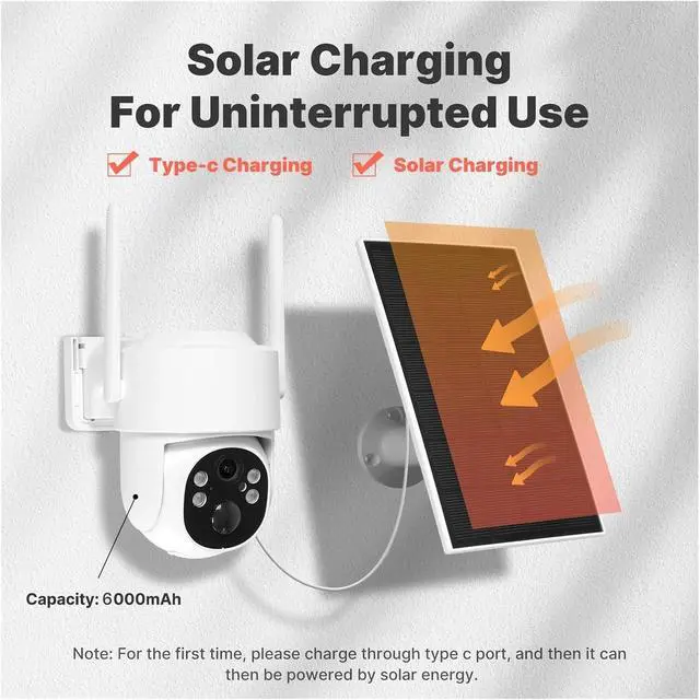 Alt view image 4 of 7 - 4 Million Pixel WiFi Solar-Powered Camera, IP65 Waterproof, Automatic Human Body Tracking, Full-Color Night Vision, Outdoor Surveillance Camera